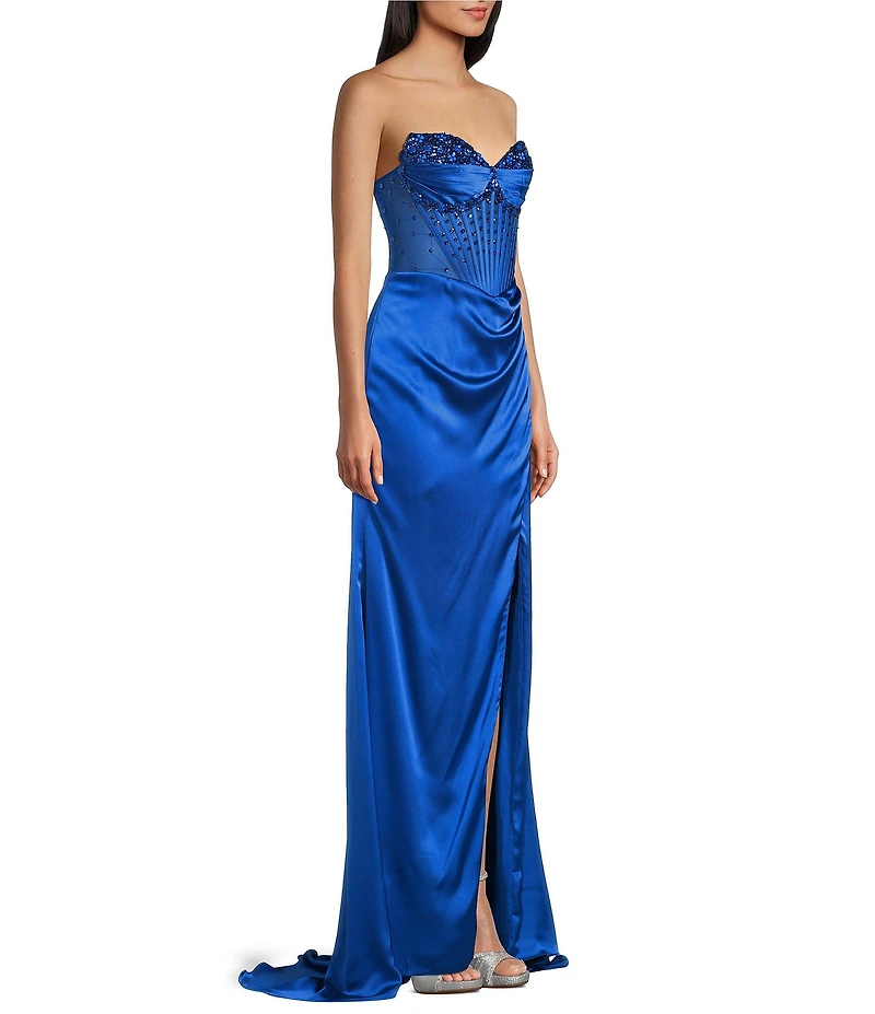 GB Social Strapless Sweetheart Beaded Rhinestone Corset Long Dress