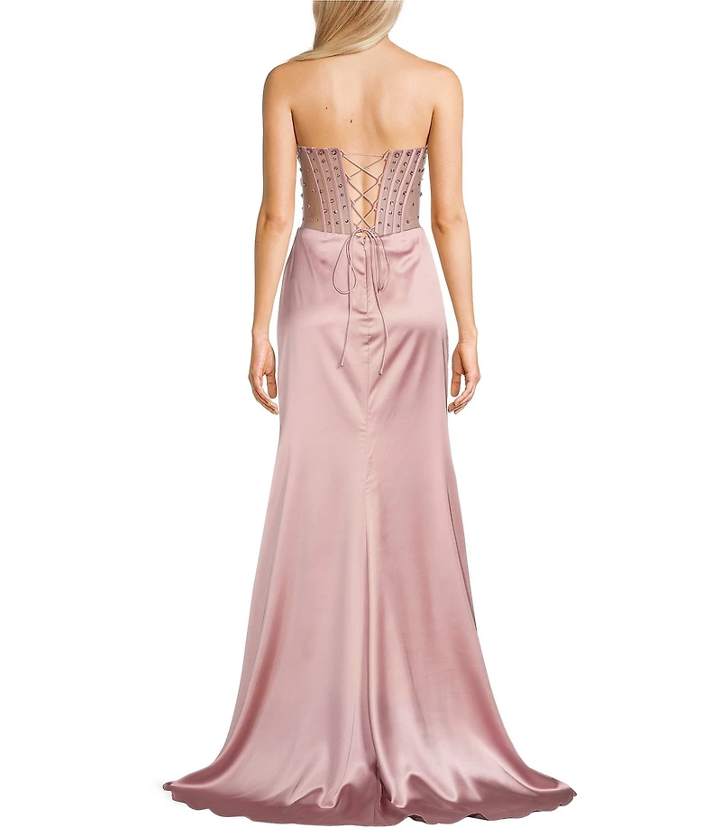 GB Social Strapless Sweetheart Beaded Rhinestone Corset Long Dress