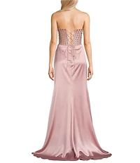 GB Social Strapless Sweetheart Beaded Rhinestone Corset Long Dress