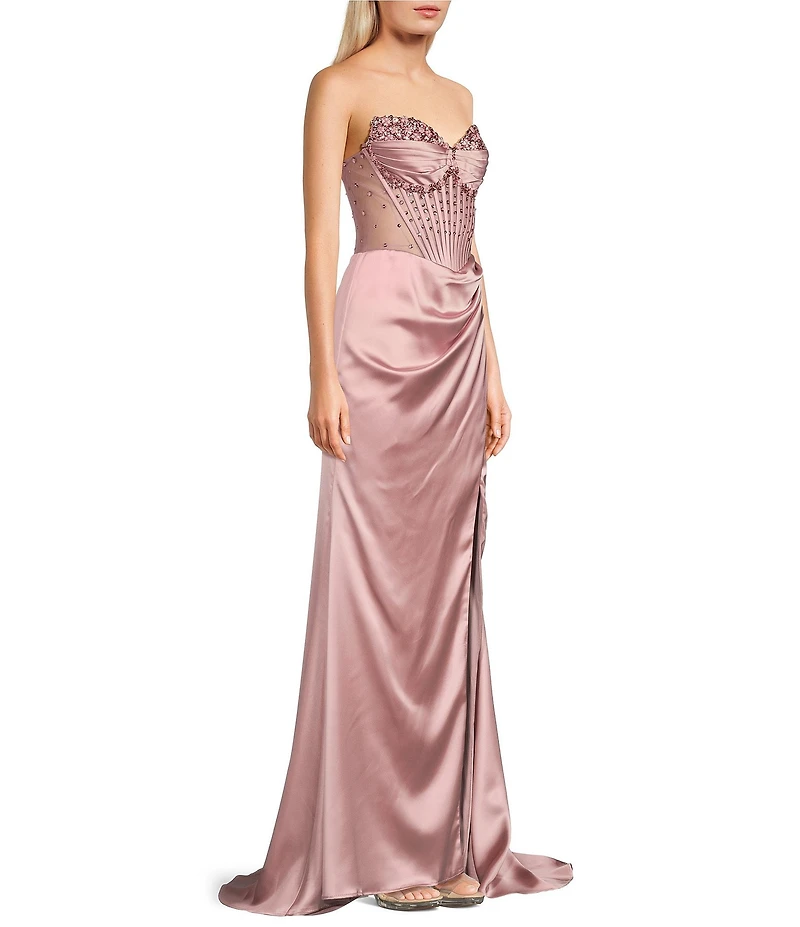 GB Social Strapless Sweetheart Beaded Rhinestone Corset Long Dress