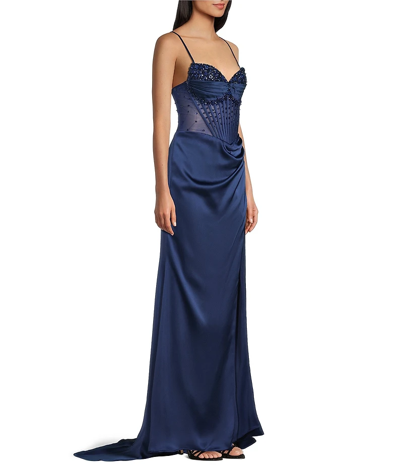 GB Social Strapless Sweetheart Beaded Rhinestone Corset Long Dress