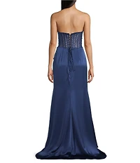 GB Social Strapless Sweetheart Beaded Rhinestone Corset Long Dress
