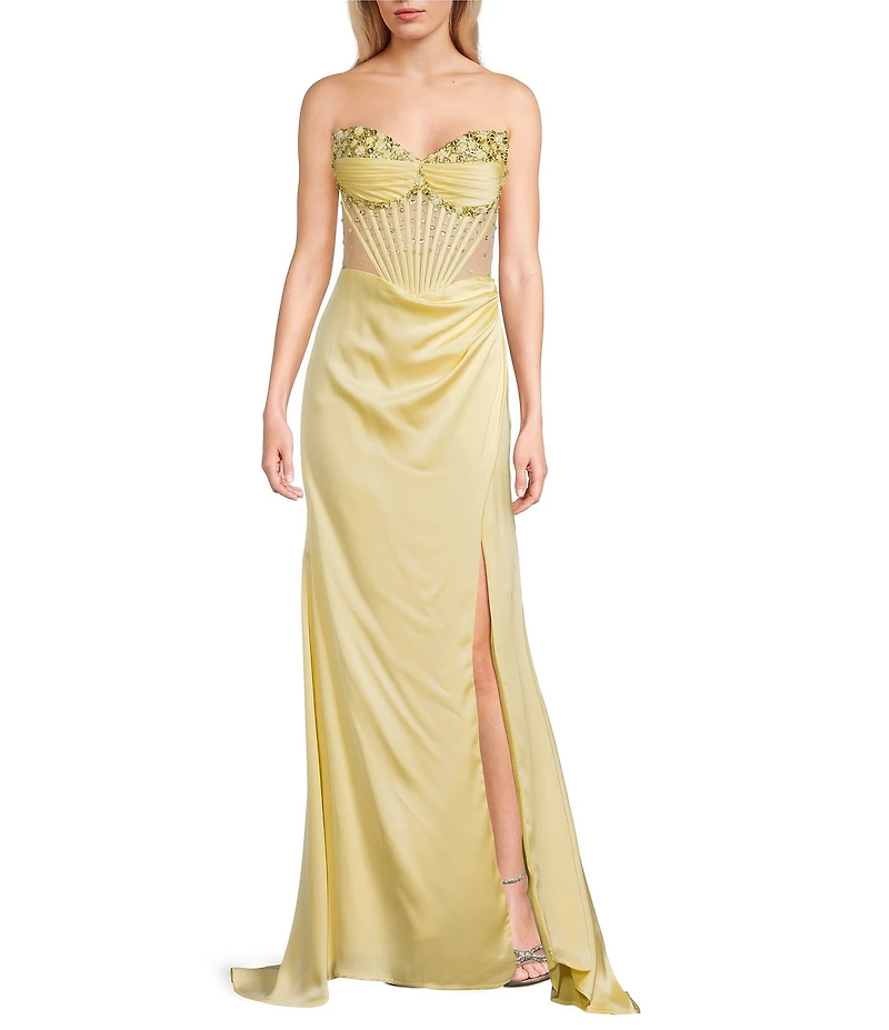 GB Social Strapless Sweetheart Beaded Rhinestone Corset Long Dress