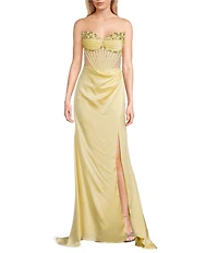 GB Social Strapless Sweetheart Beaded Rhinestone Corset Long Dress