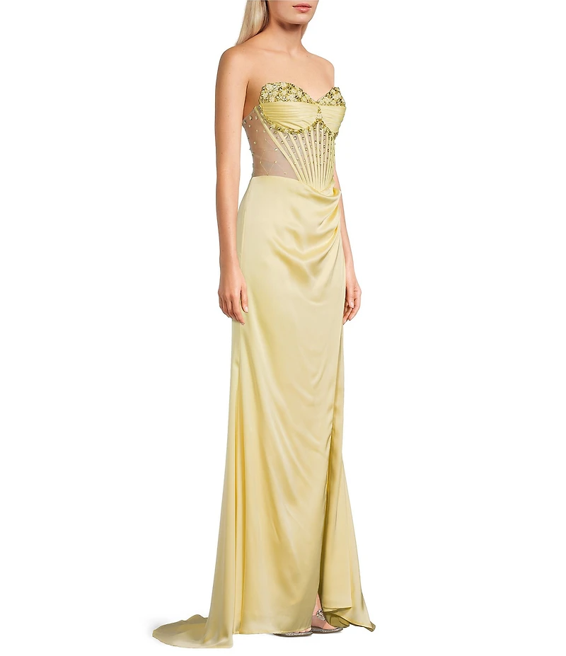 GB Social Strapless Sweetheart Beaded Rhinestone Corset Long Dress