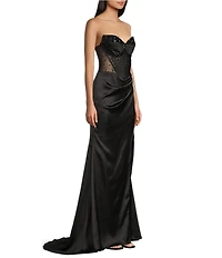 GB Social Strapless Sweetheart Beaded Rhinestone Corset Long Dress