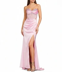 GB Social Strapless Sweetheart Beaded Rhinestone Corset Long Dress