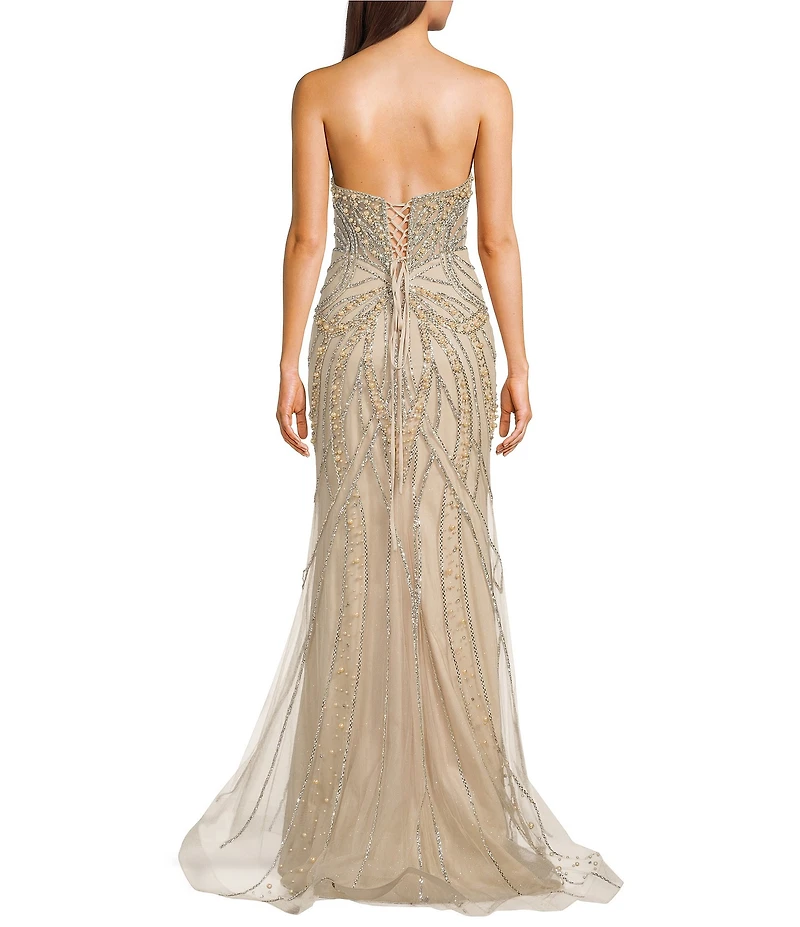 GB Social Strapless Sweetheart Pearl All Over Beading Full Length Dress