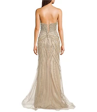 GB Social Strapless Sweetheart Pearl All Over Beading Full Length Dress