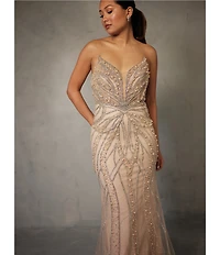 GB Social Strapless Sweetheart Pearl All Over Beading Full Length Dress