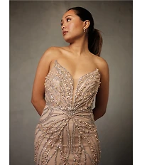 GB Social Strapless Sweetheart Pearl All Over Beading Full Length Dress