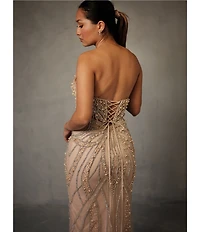 GB Social Strapless Sweetheart Pearl All Over Beading Full Length Dress