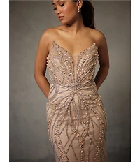 GB Social Strapless Sweetheart Pearl All Over Beading Full Length Dress