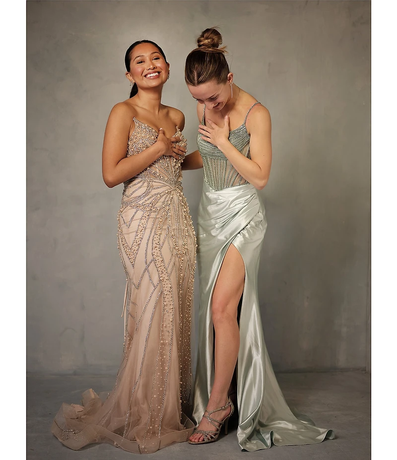 GB Social Strapless Sweetheart Pearl All Over Beading Full Length Dress