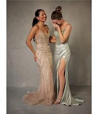 GB Social Strapless Sweetheart Pearl All Over Beading Full Length Dress