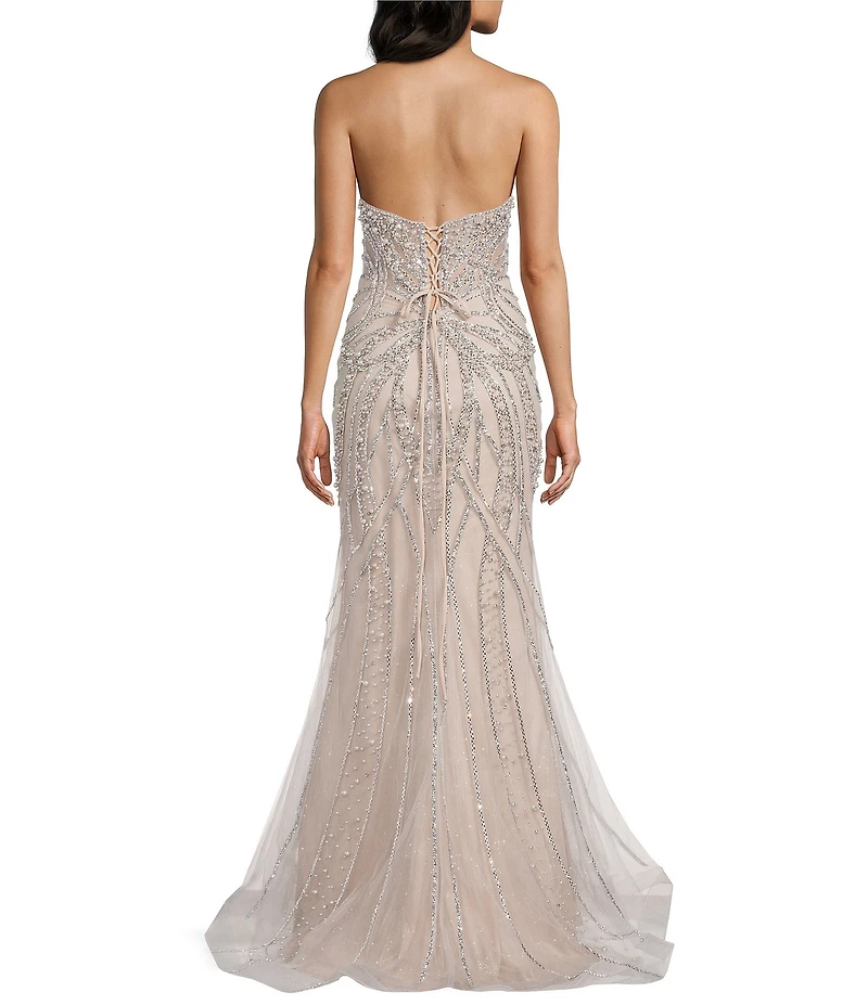 GB Social Strapless Sweetheart Pearl All Over Beading Full Length Dress