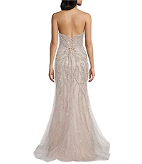 GB Social Strapless Sweetheart Pearl All Over Beading Full Length Dress