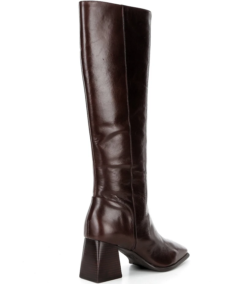 GB Sole-Sister Glossy Leather Square Toe Block Heel Tall Boots