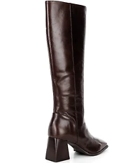 GB Sole-Sister Glossy Leather Square Toe Block Heel Tall Boots