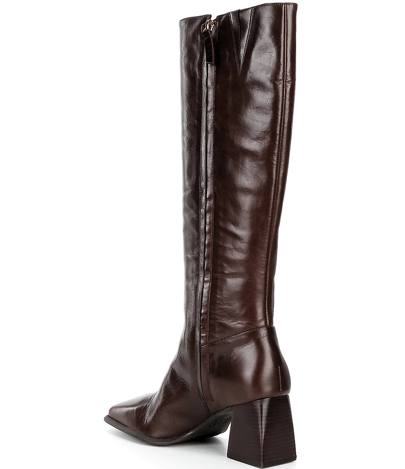 GB Sole-Sister Glossy Leather Square Toe Block Heel Tall Boots
