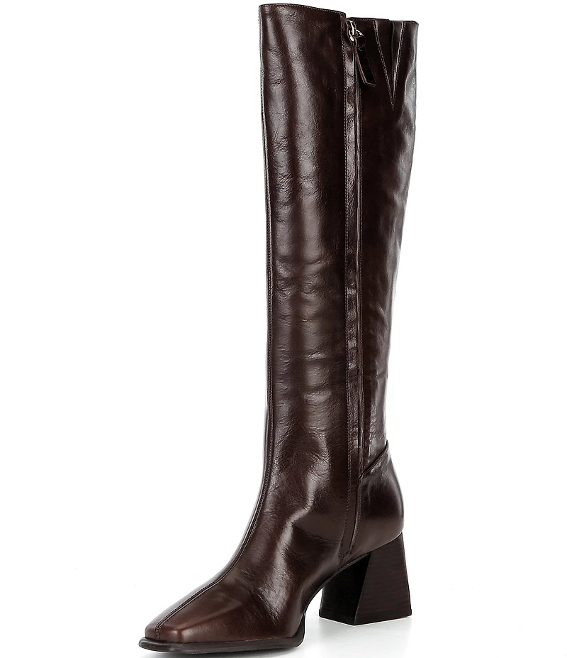 GB Sole-Sister Glossy Leather Square Toe Block Heel Tall Boots