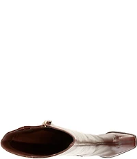 GB Sole-Sister Glossy Leather Square Toe Block Heel Tall Boots