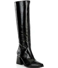 GB Sole-Sister Glossy Leather Square Toe Block Heel Tall Boots