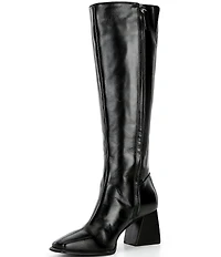 GB Sole-Sister Glossy Leather Square Toe Block Heel Tall Boots