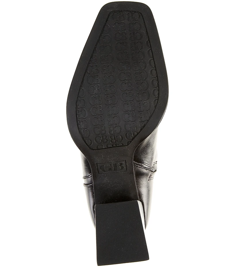 GB Sole-Sister Glossy Leather Square Toe Block Heel Tall Boots