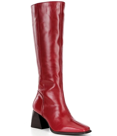 GB Sole-Sister Glossy Leather Square Toe Block Heel Tall Boots