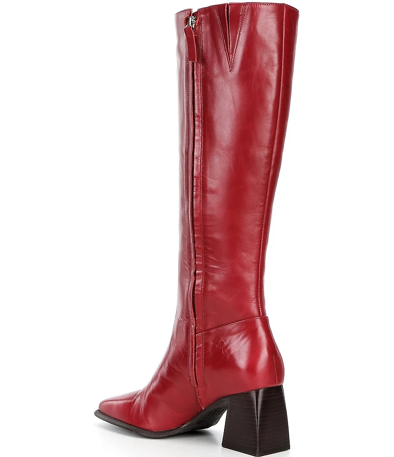 GB Sole-Sister Glossy Leather Square Toe Block Heel Tall Boots
