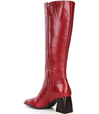GB Sole-Sister Glossy Leather Square Toe Block Heel Tall Boots