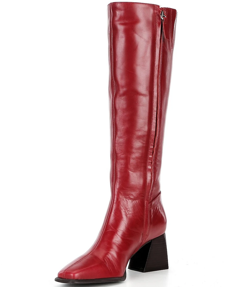 GB Sole-Sister Glossy Leather Square Toe Block Heel Tall Boots