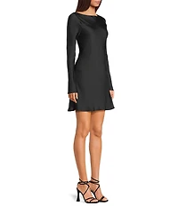 GB Solid Long Sleeve Satin Mini Dress
