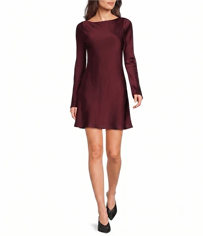 GB Solid Long Sleeve Satin Mini Dress