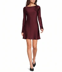 GB Solid Long Sleeve Satin Mini Dress
