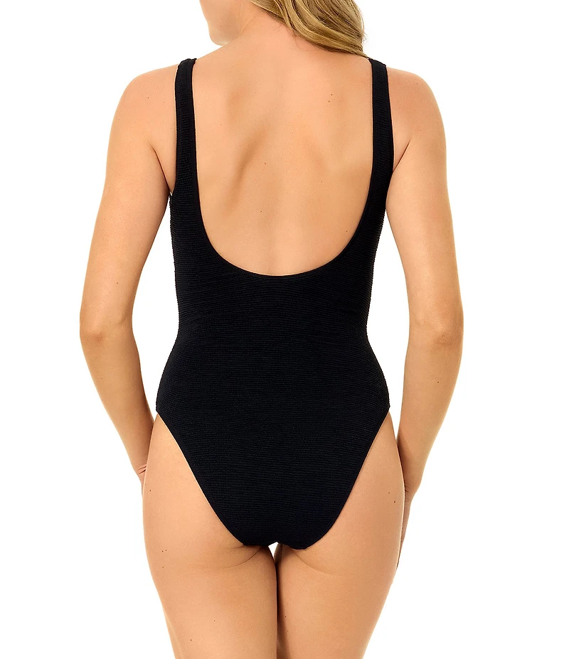 GB Solid Scrunchie Textured Classic Tank One Piece Swimsuit