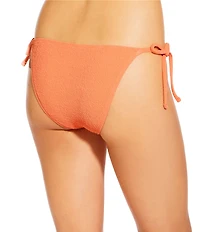 GB Solid Scrunchie Textured Lettuce Edge Tie Side Hipster Swim Bottom