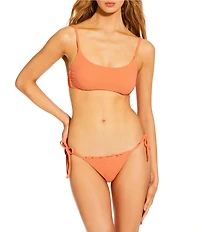 GB Solid Scrunchie Textured Lettuce Edge Tie Side Hipster Swim Bottom