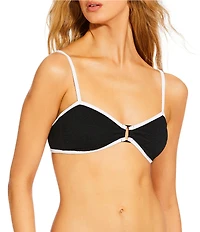 GB Solid Scrunchie Textured Rectangle Ring Trim Detail Bandeau Swim Top