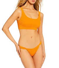 GB Solid Scrunchie Textured Tanga High Leg Hipster Swim Bottom