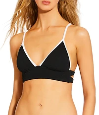 GB Solid Scrunchie Textured Trim Detail Midline Bralette Swim Top