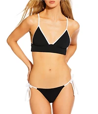 GB Solid Scrunchie Textured Trim Detail Midline Bralette Swim Top