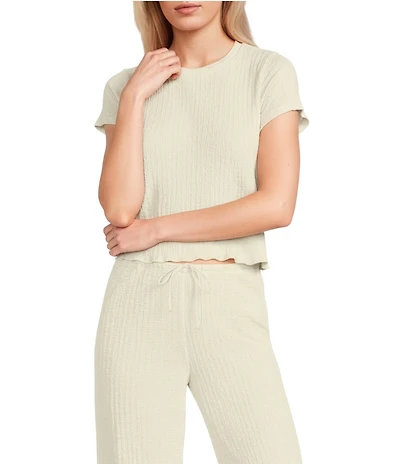 GB Solid Textured Knit Coordinating Crew Neck Short Sleeve Pucker T-Shirt