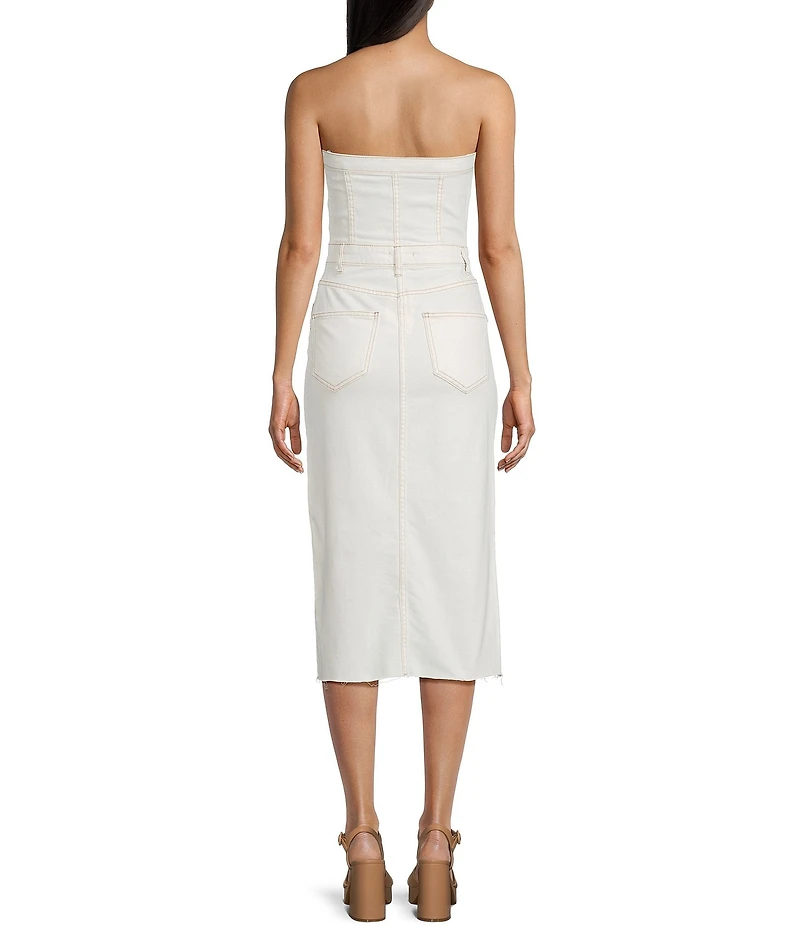 GB Strapless Denim Raw Hem Midi Dress