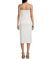 GB Strapless Denim Raw Hem Midi Dress