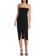 GB Strapless Denim Frayed Hem Midi Dress