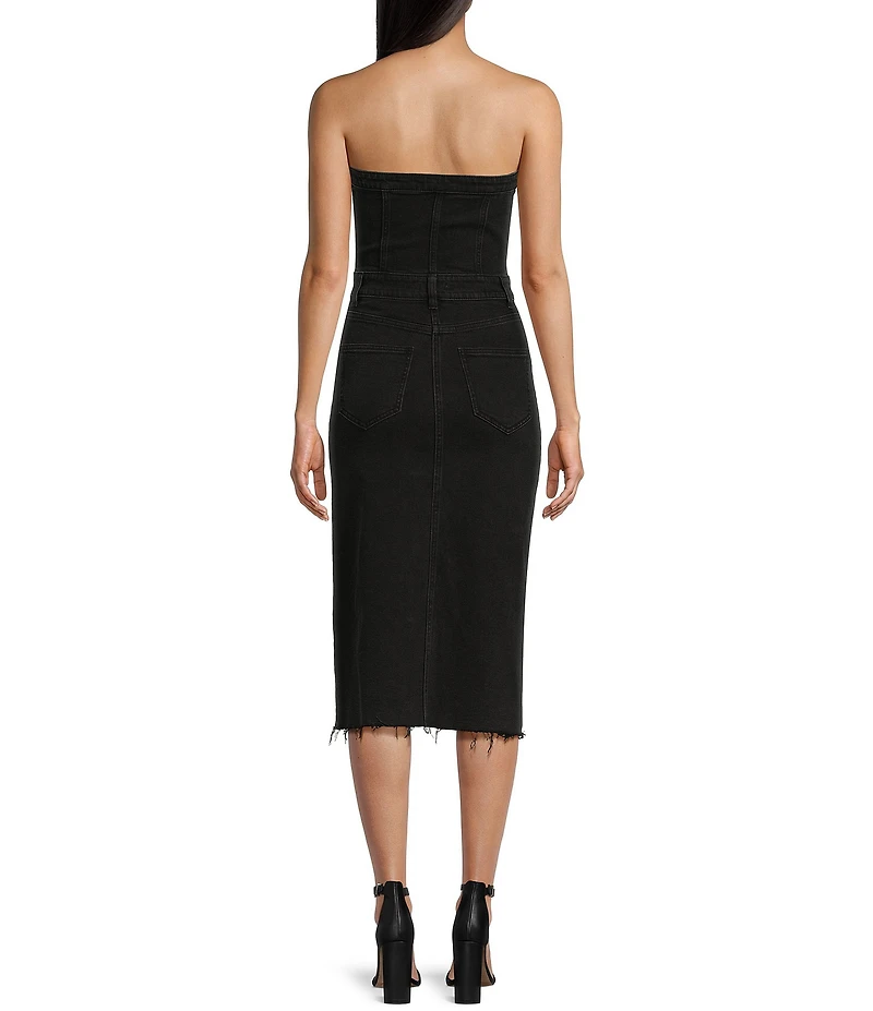 GB Strapless Denim Frayed Hem Midi Dress