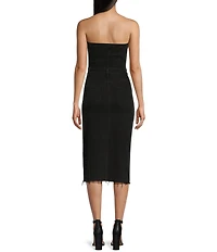 GB Strapless Denim Frayed Hem Midi Dress