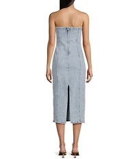 GB Strapless Denim Slit Back Midi Dress